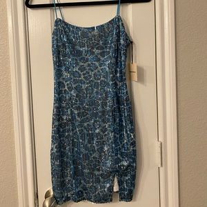 Superdown blue cheetah sequin dress